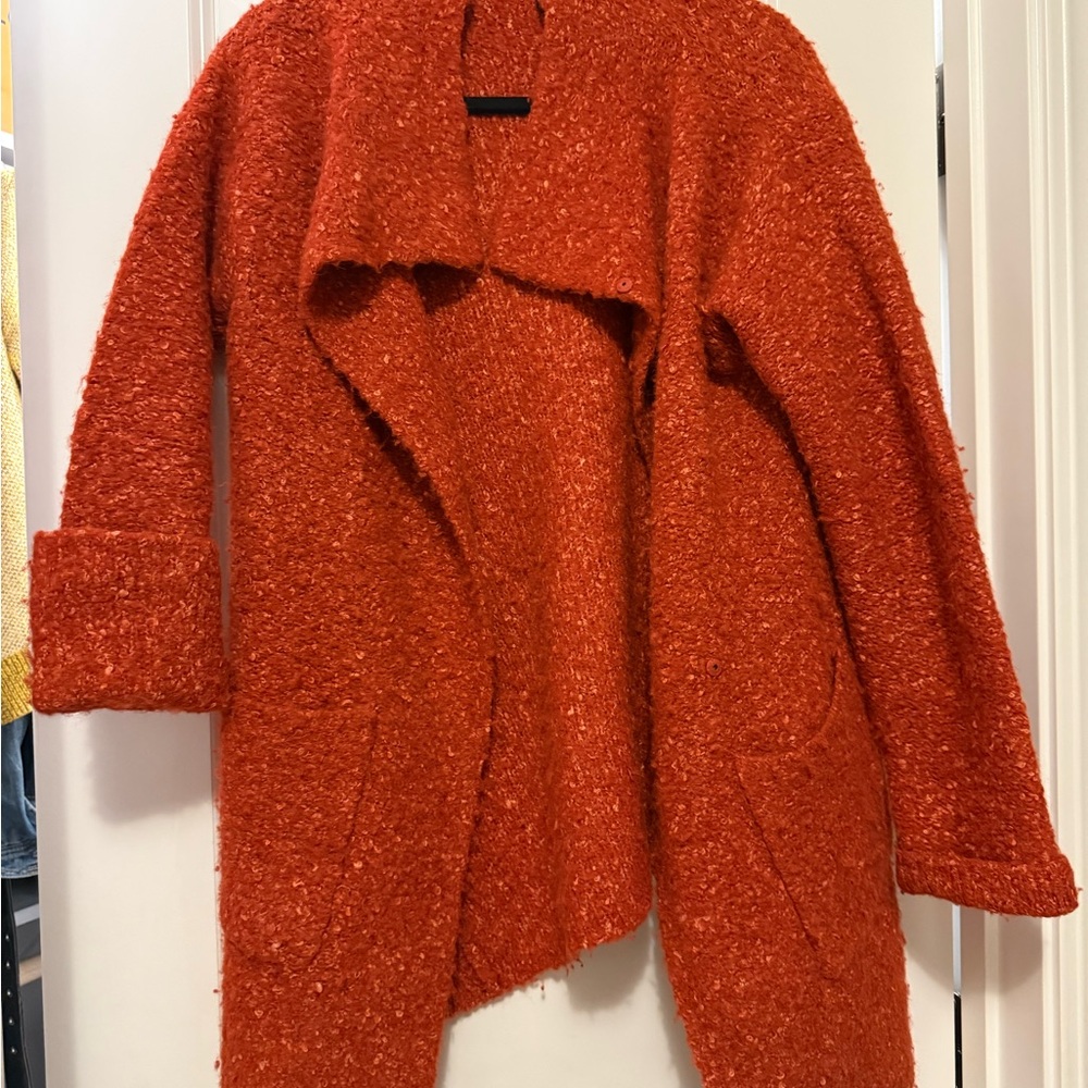 Eileen Fisher orange rust wool silk Alpaca cardigan jacket